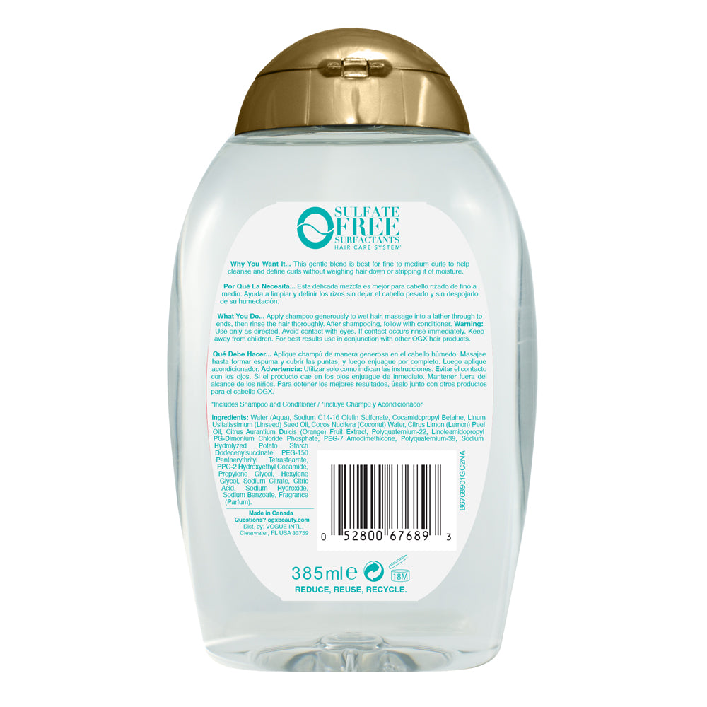 OGX Shampoo Hidratación Ligera Coconut Fine Curls 385ml