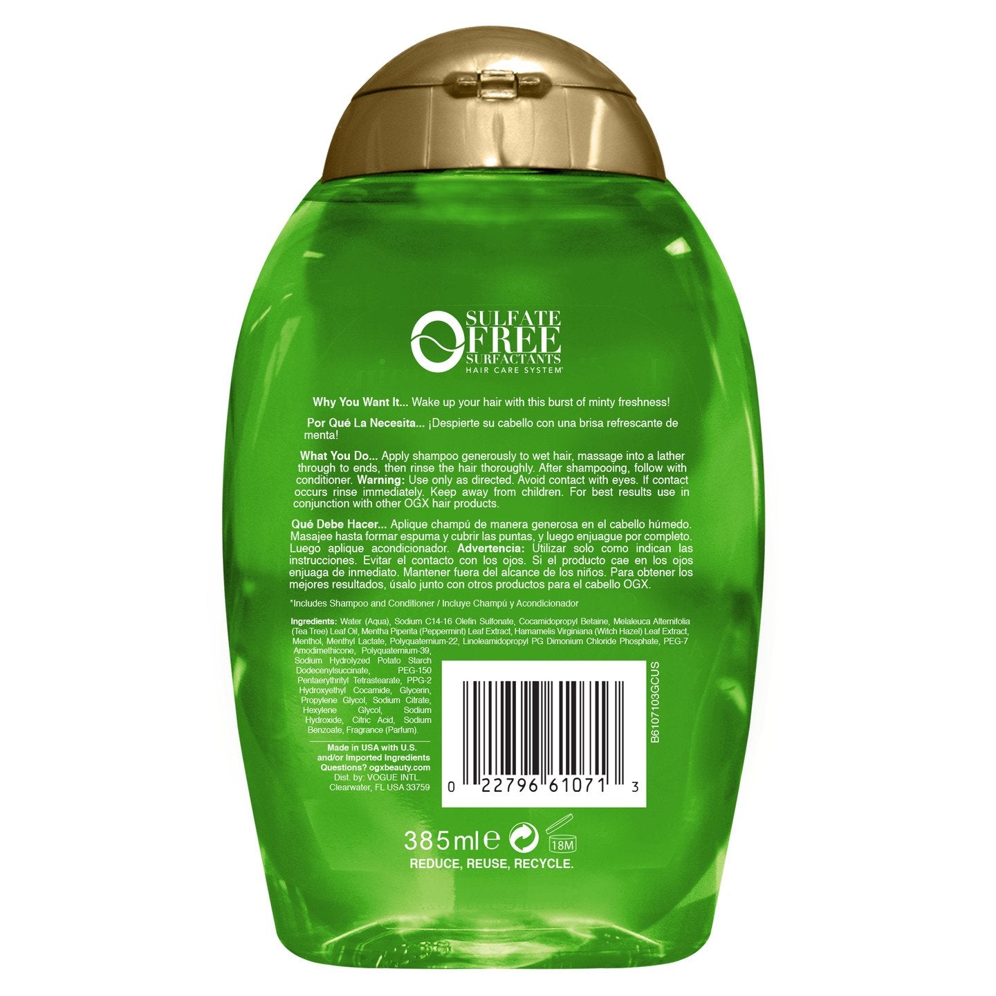 OGX Shampoo Extra fuerte de Tea Tree y Menta 385ml