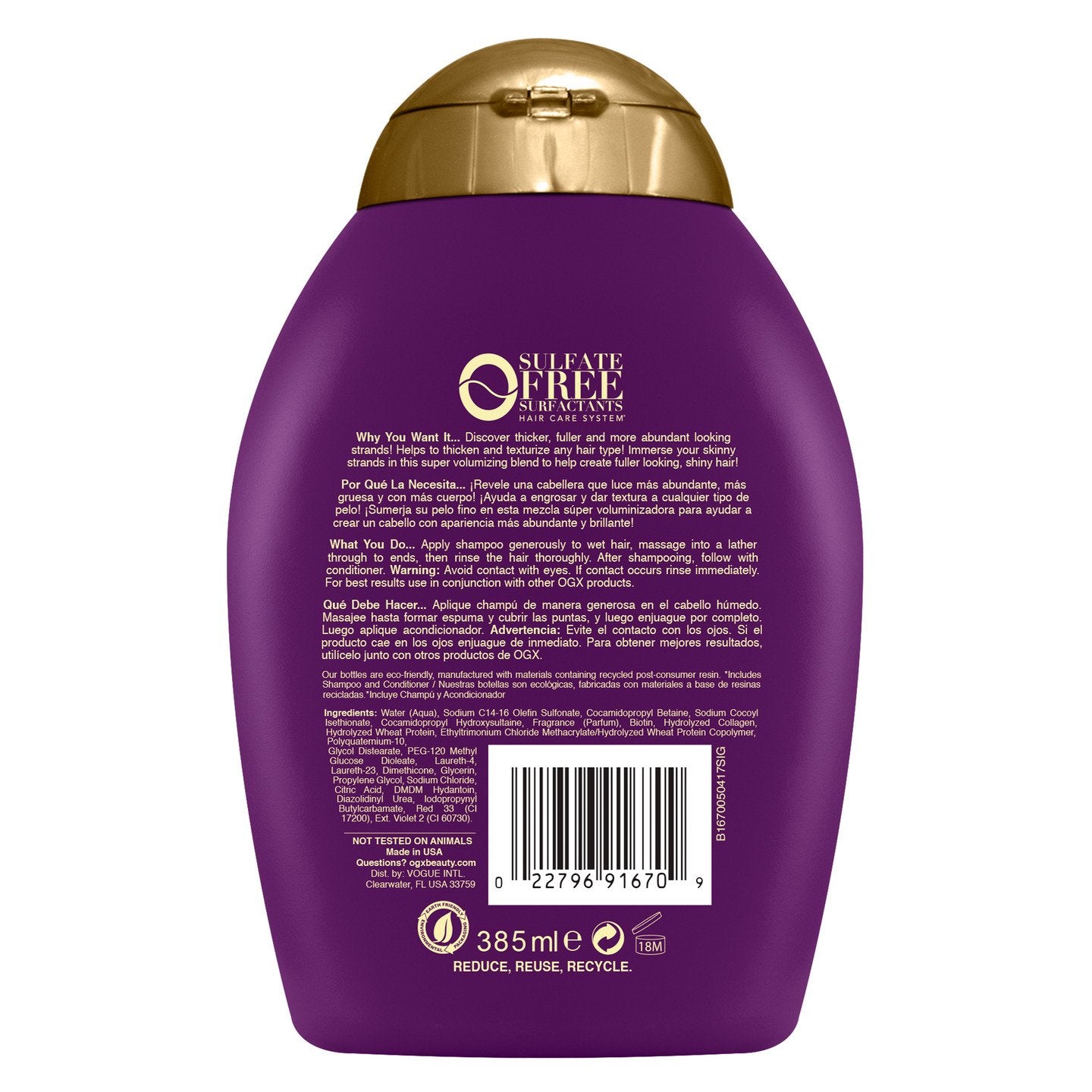 OGX Shampoo Volumen y Fuerza de Biotina y Colageno  385ml