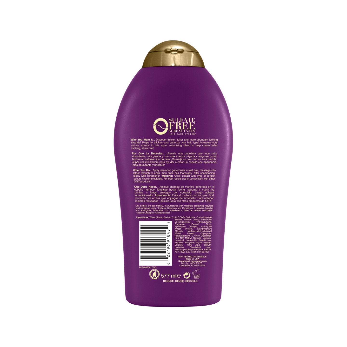 OGX Shampoo Volumen y Fuerza de Biotina y Colageno 577ml