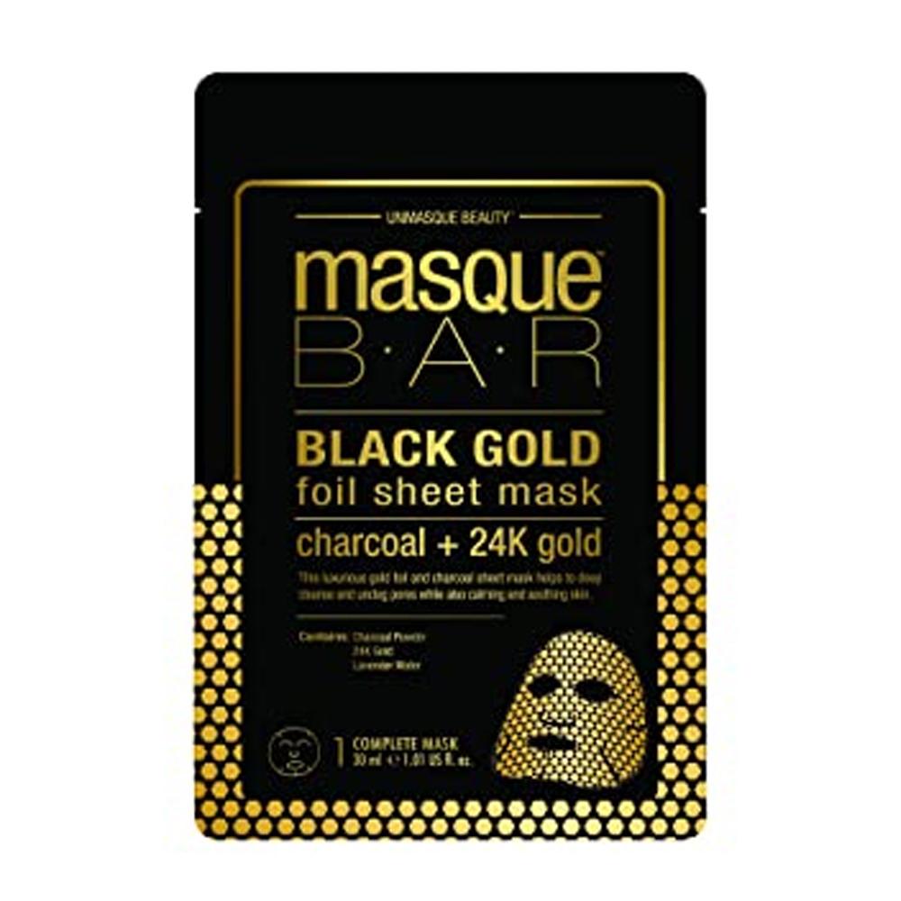 Masque Bar Mascarilla Metalica de Oro y Carbon en Tela
