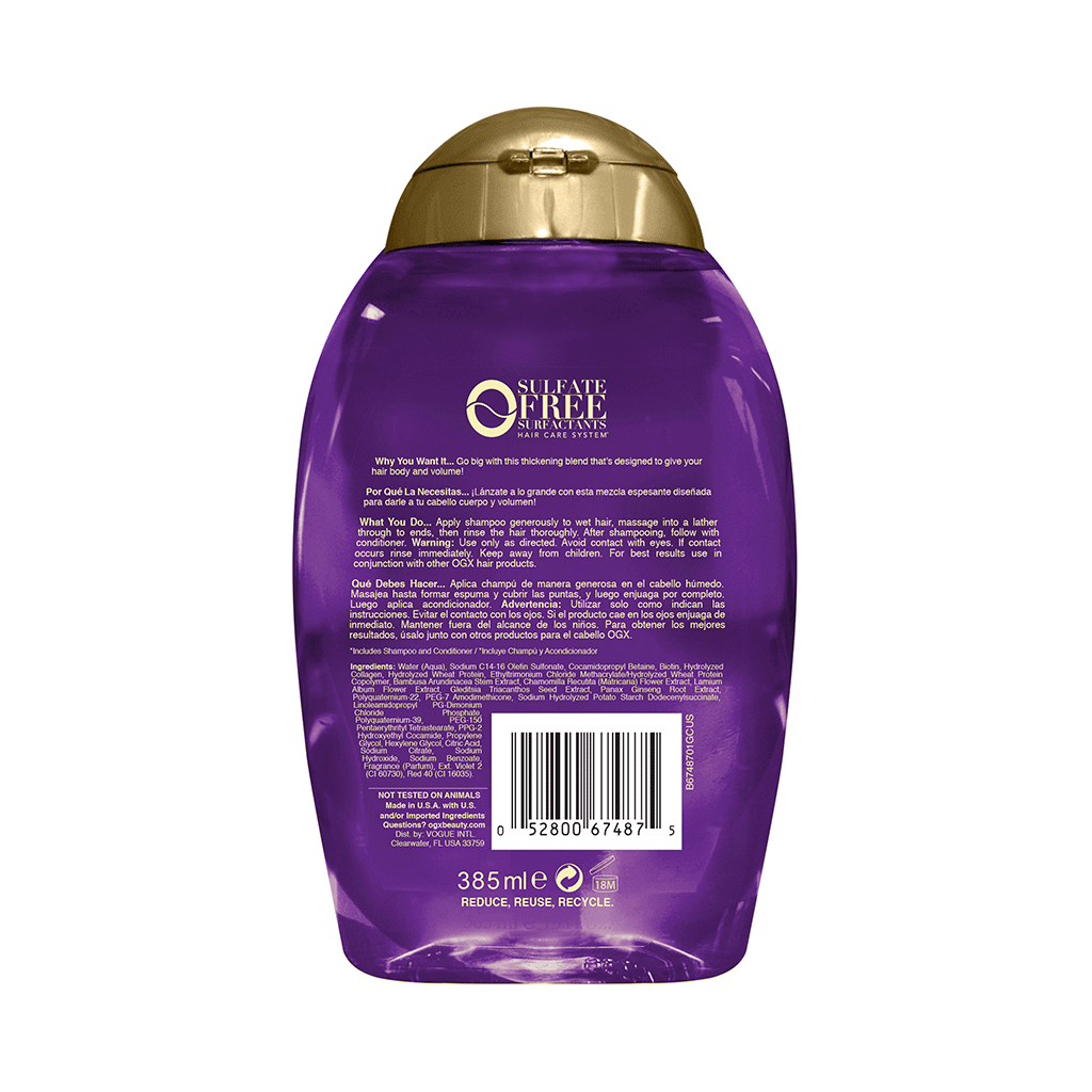 OGX Shampoo Extra Volumen y Fuerza de Biotina y Colageno 385ml