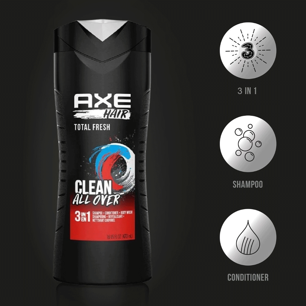 Axe  Shampoo, Acondicionador y Body Wash 3 en 1 Total Fresh 473 ml